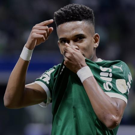 Estêvão comemora gol em Palmeiras x Sporting Cristal, duelo da Libertadores Estêvão comemora gol em Palmeiras x Sporting Cristal, duelo da Libertadores