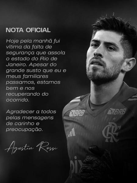 Goleiro Rossi, do Flamengo, desabafa após sofrer tentativa de assalto: "Vítima da falta de segurança que assola o estado" Goleiro Rossi, do Flamengo, desabafa após sofrer tentativa de assalto: "Vítima da falta de segurança que assola o estado"