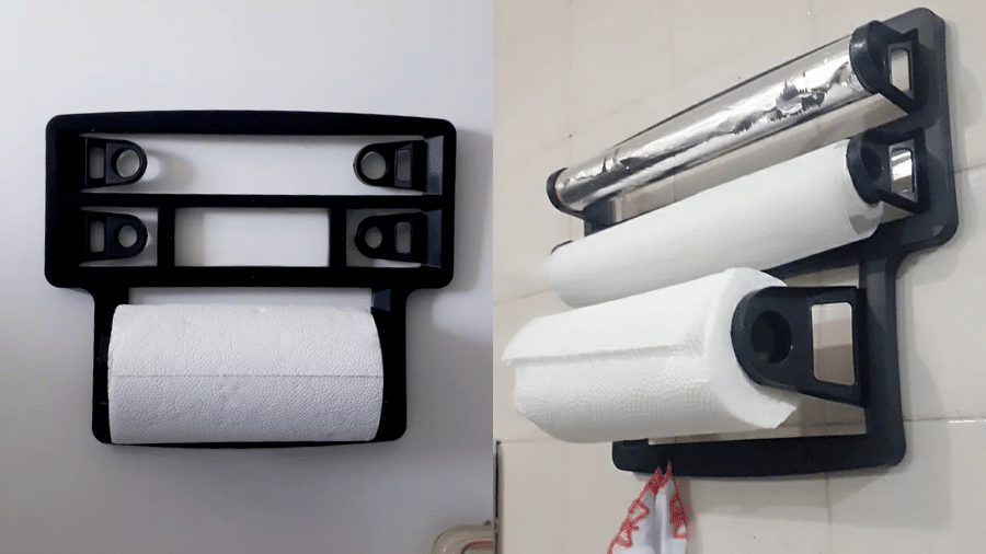 Neste suporte cabe rolos de papel toalha, filme, alumínio e entre outros Neste suporte cabe rolos de papel toalha, filme, alumínio e entre outros