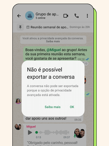Recurso de privacidade avançada da conversa, do WhatsApp Recurso de privacidade avançada da conversa, do WhatsApp