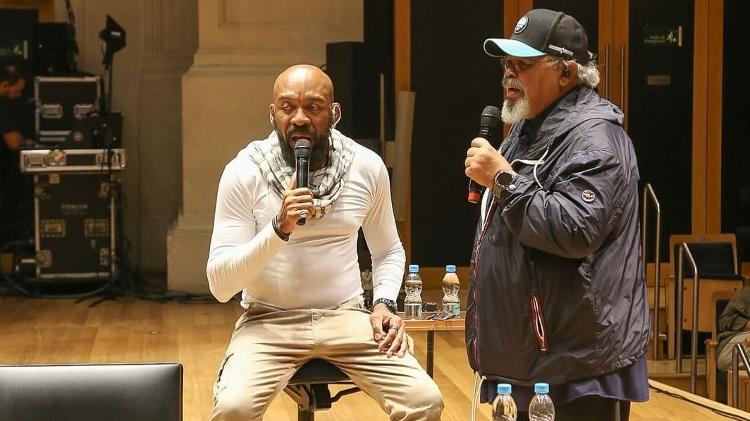 Almirzinho Serra e Jorge Aragão durante ensaio para o show de abertura da sexta edição do Encontros Históricos Almirzinho Serra e Jorge Aragão durante ensaio para o show de abertura da sexta edição do Encontros Históricos